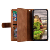 iPhone 14 Leather Flip Case with Wallet & Magnetic Lock - Brown