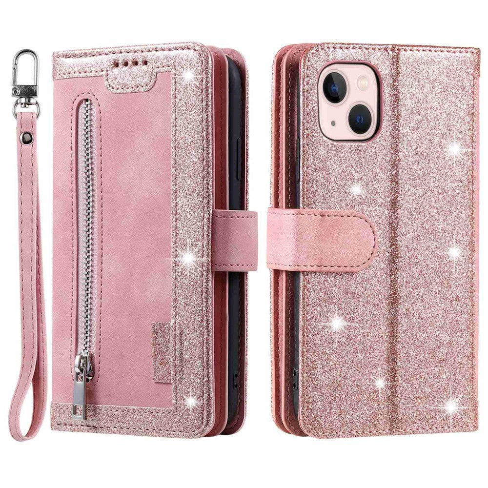 iPhone 14 Leather Flip Case with Wallet & Magnetic Lock - Pink