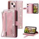 iPhone 14 Leather Flip Case with Wallet & Magnetic Lock - Pink