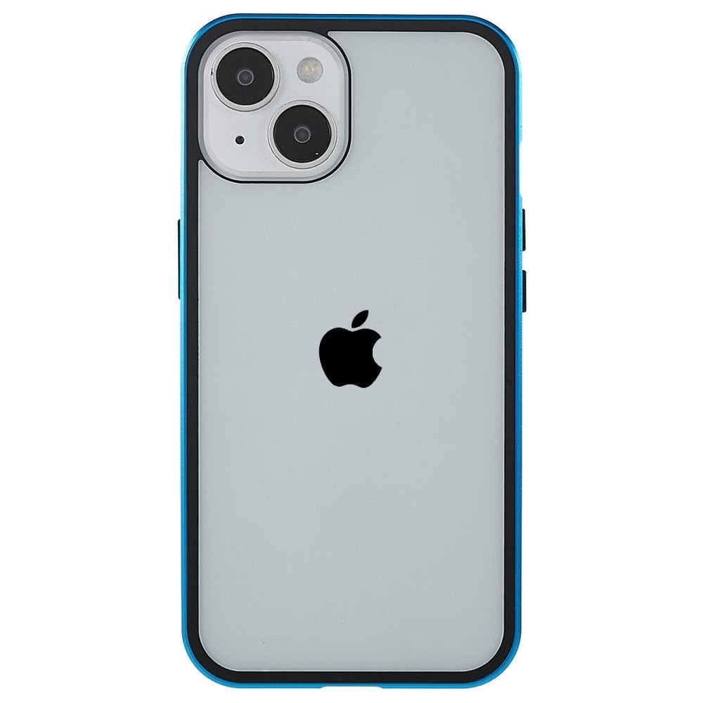 iPhone 14 Plus Cover w. Magnetic Metal Edge Glass- Front & Back - Blue