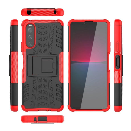 Sony Xperia 10 IV 5G Craftsman Tire Pattern Back Case w. Stand Function - Red