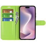 EIDERWOOD iPhone 16 Litchi Leather Wallet Case - Green