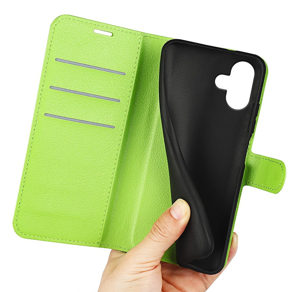 EIDERWOOD iPhone 16 Litchi Leather Wallet Case - Green