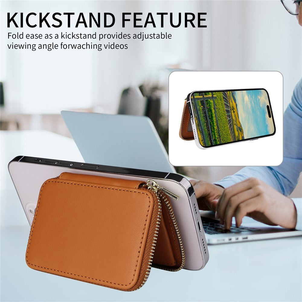 EIDERWOOD Magnetic Wallet / Card Holder with Zipper - MagSafe Compatible - Brown