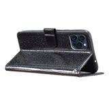 EIDERWOOD iPhone 16 Pro Leather Flip Case with Wallet and Strap - Glitter - Black