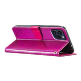 EIDERWOOD iPhone 16 Pro Leather Flip Case with Wallet and Strap - Glitter - Pink