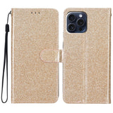 EIDERWOOD iPhone 16 Pro Leather Flip Case with Wallet and Strap - Glitter - Gold