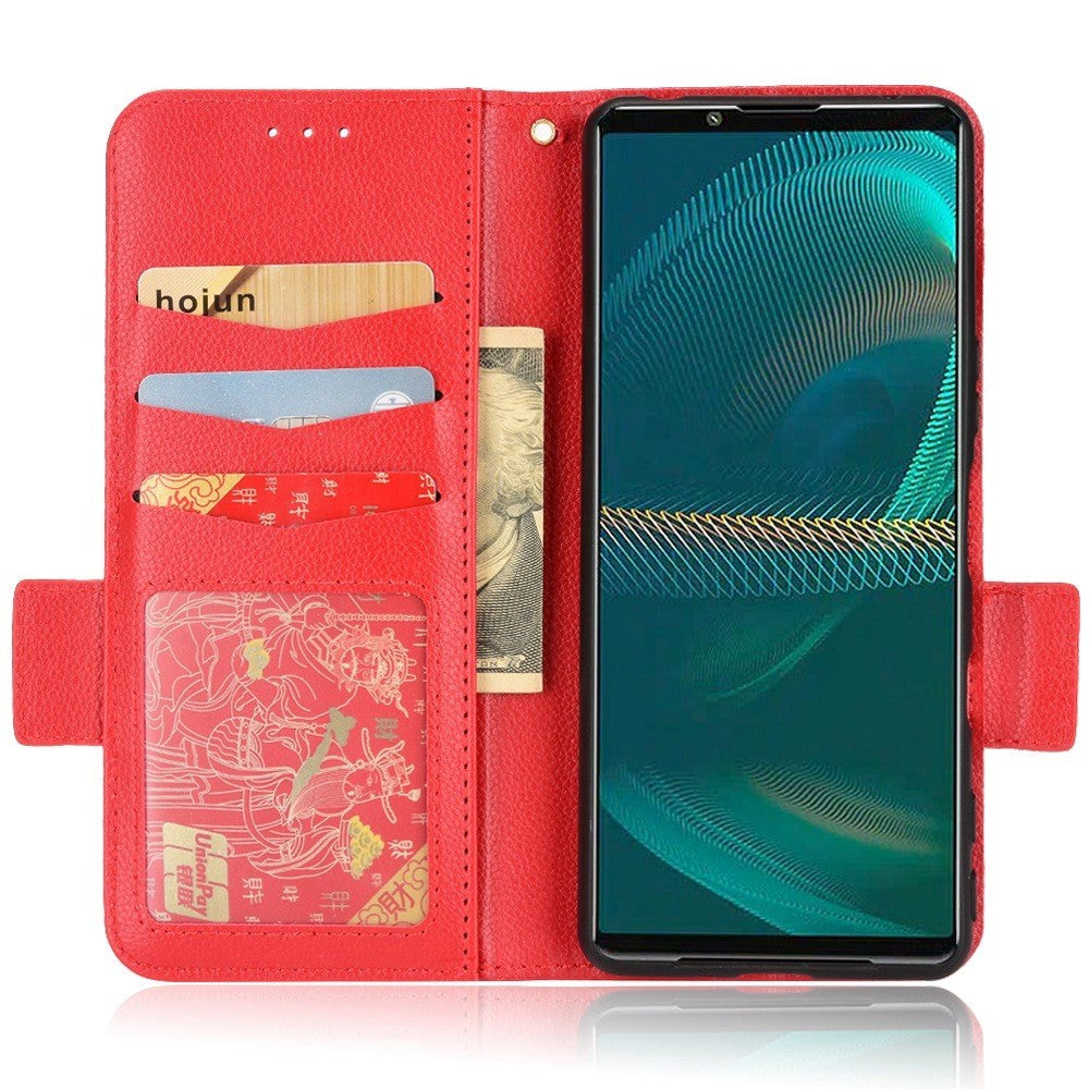 Sony Xperia 5 IV Litchi Leather Wallet Case - Red