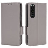 Sony Xperia 5 IV Litchi Leather Wallet Case - Grey