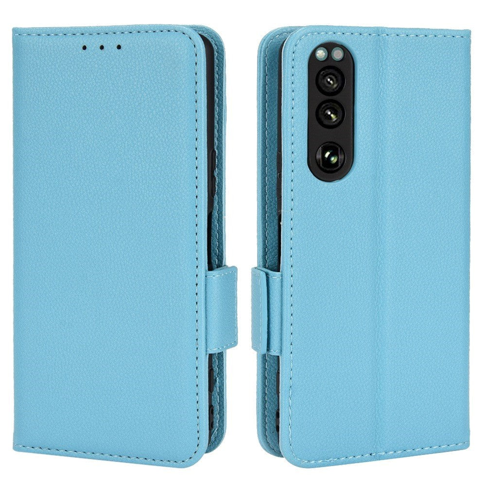 Sony Xperia 5 IV Litchi Leather Wallet Case - Blue