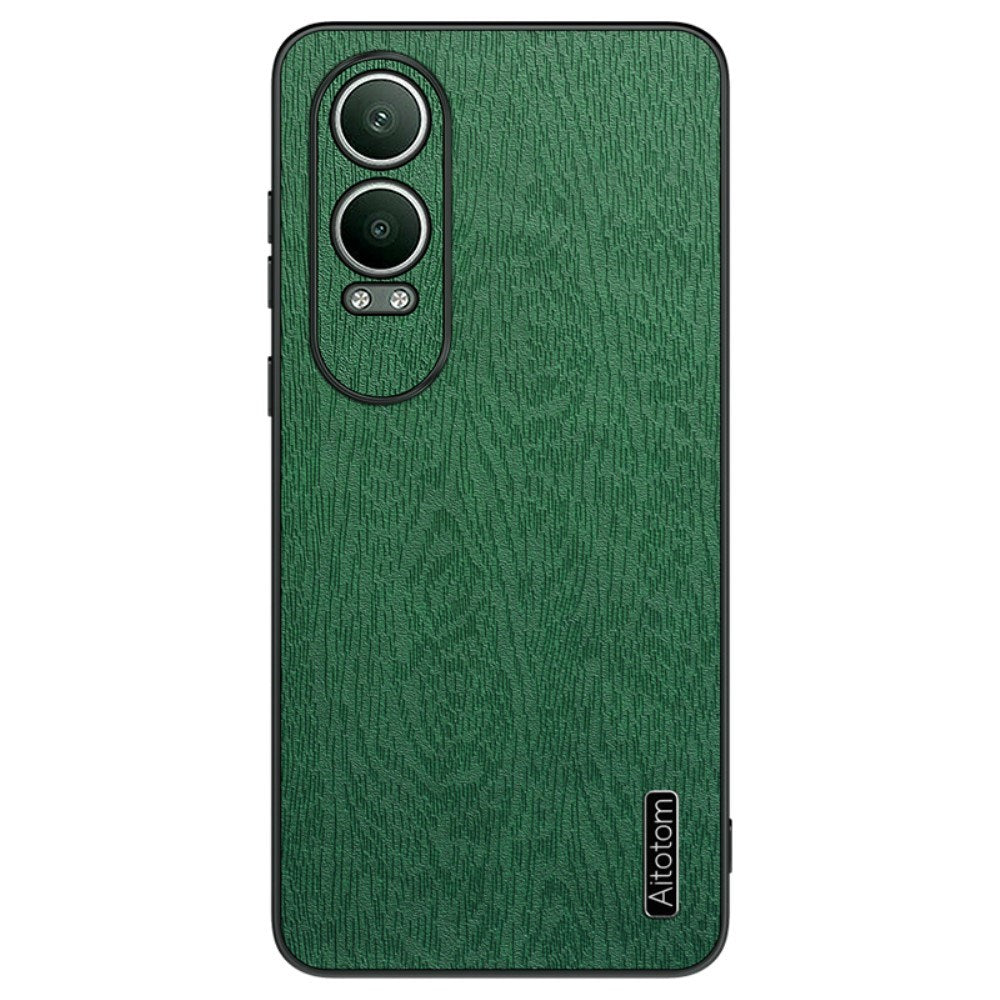 EIDERWOOD OnePlus Nord CE4 Lite (5G) Leather Covered Plastic Case - Wood Texture - Green