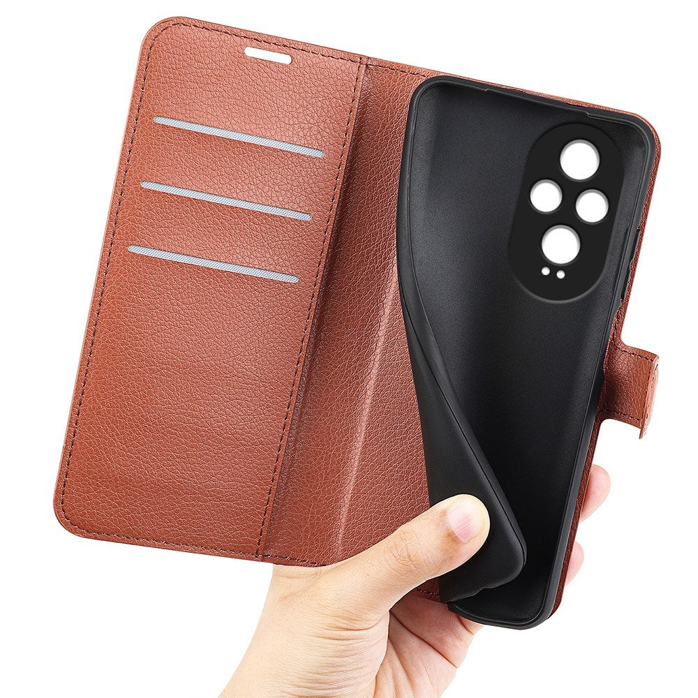 EIDERWOOD Honor 200 5G Case with Card Holder – Litchi Texture Faux Leather Flip Cover - Brown