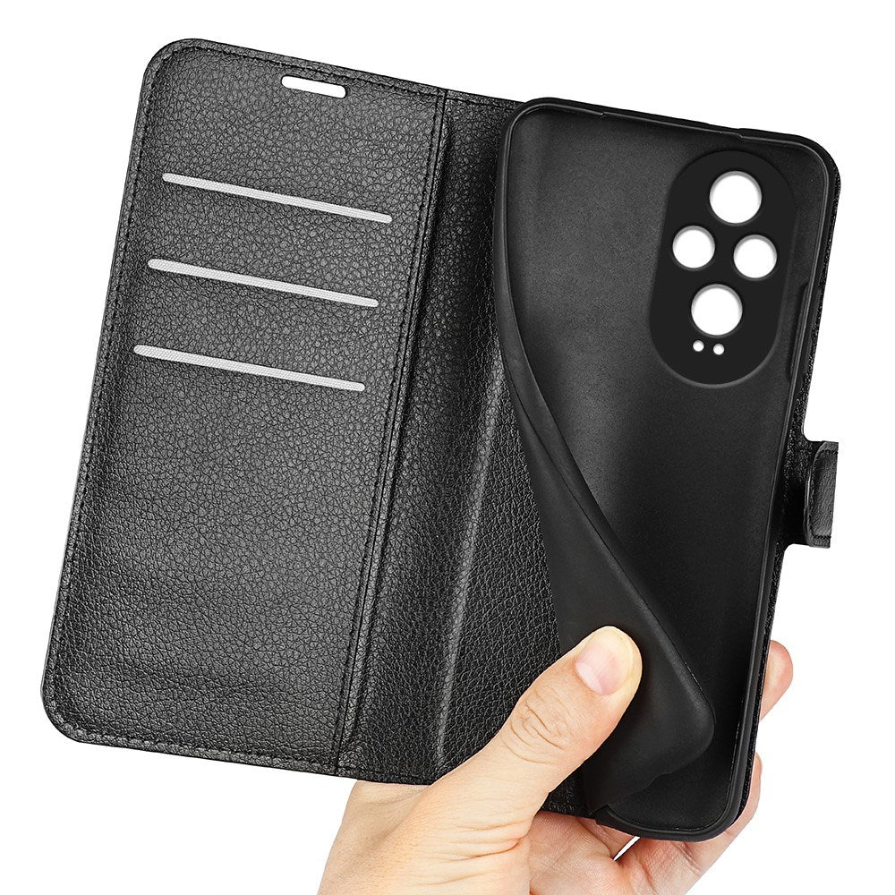 EIDERWOOD Honor 200 5G Case with Card Holder – Litchi Texture Faux Leather Flip Cover - Black