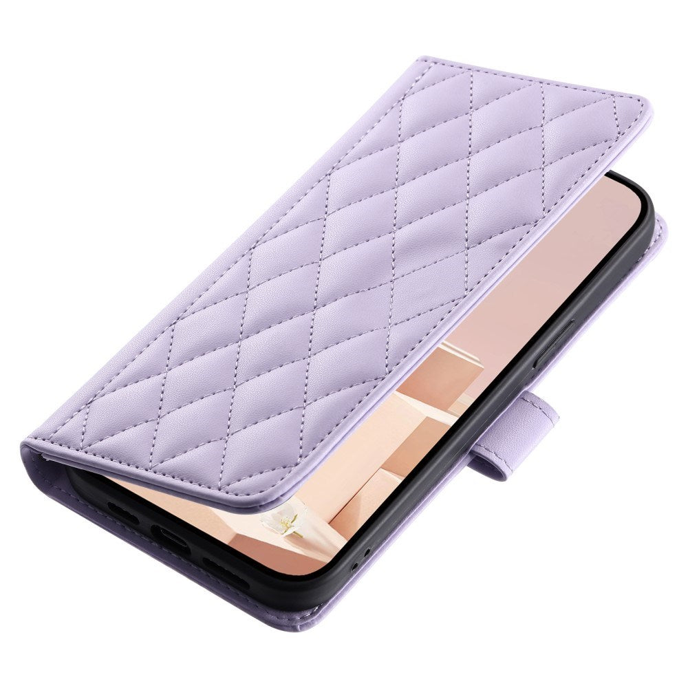 EIDERWOOD iPhone 16 Pro Max Leather Flip Case w. Wallet & Strap - Rhombus - Purple