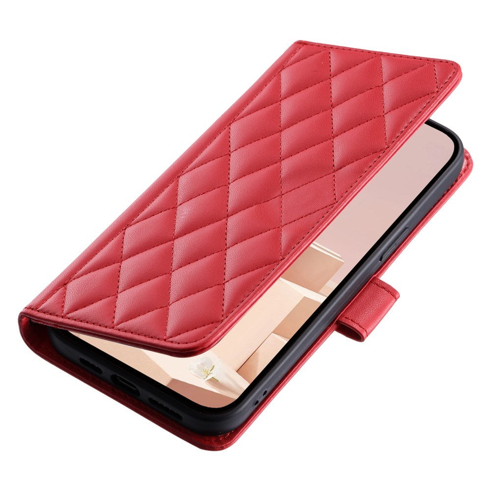 EIDERWOOD iPhone 16 Pro Max Leather Flip Case w. Wallet & Strap - Rhombus - Red