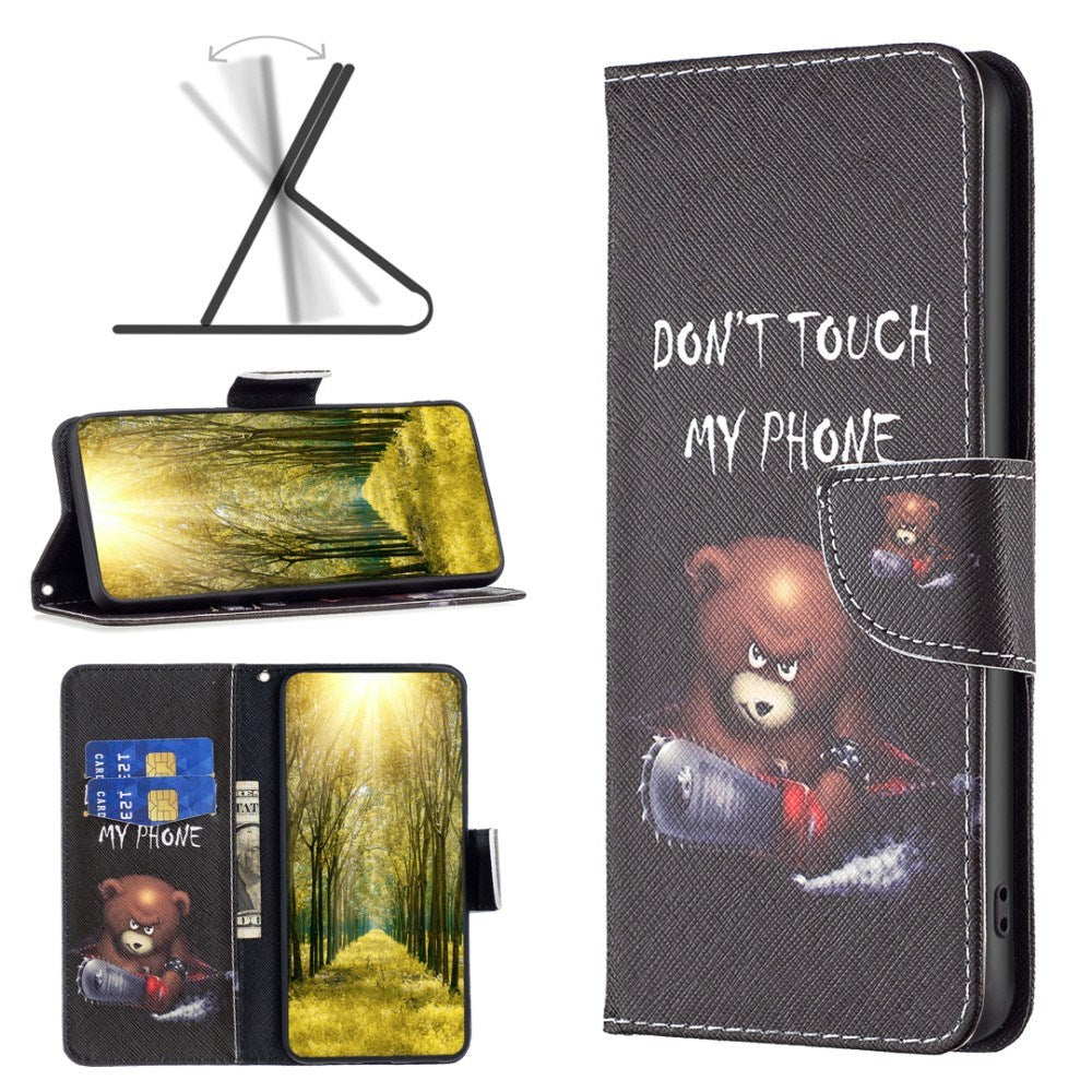 EIDERWOOD iPhone 16 Plus Leather Case w, Wallet & Print - "Don't Touch My Phone" - Bear