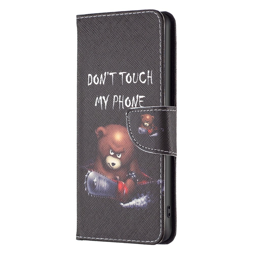 EIDERWOOD iPhone 16 Plus Leather Case w, Wallet & Print - "Don't Touch My Phone" - Bear