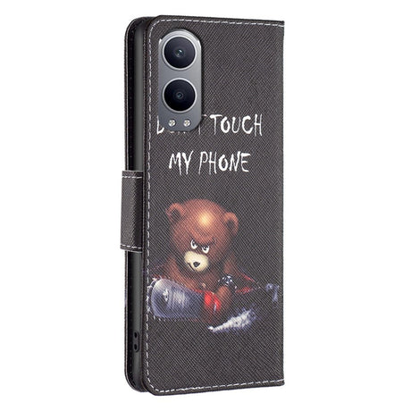 EIDERWOOD OnePlus Nord CE4 Lite (5G) Leather Case with Wallet & Stand Function - "Dont Touch My Phone" Bear