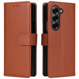 EIDERWOOD Samsung Galaxy Z Fold6 Faux Leather Flip Case with Card Holder & Strap - Brown