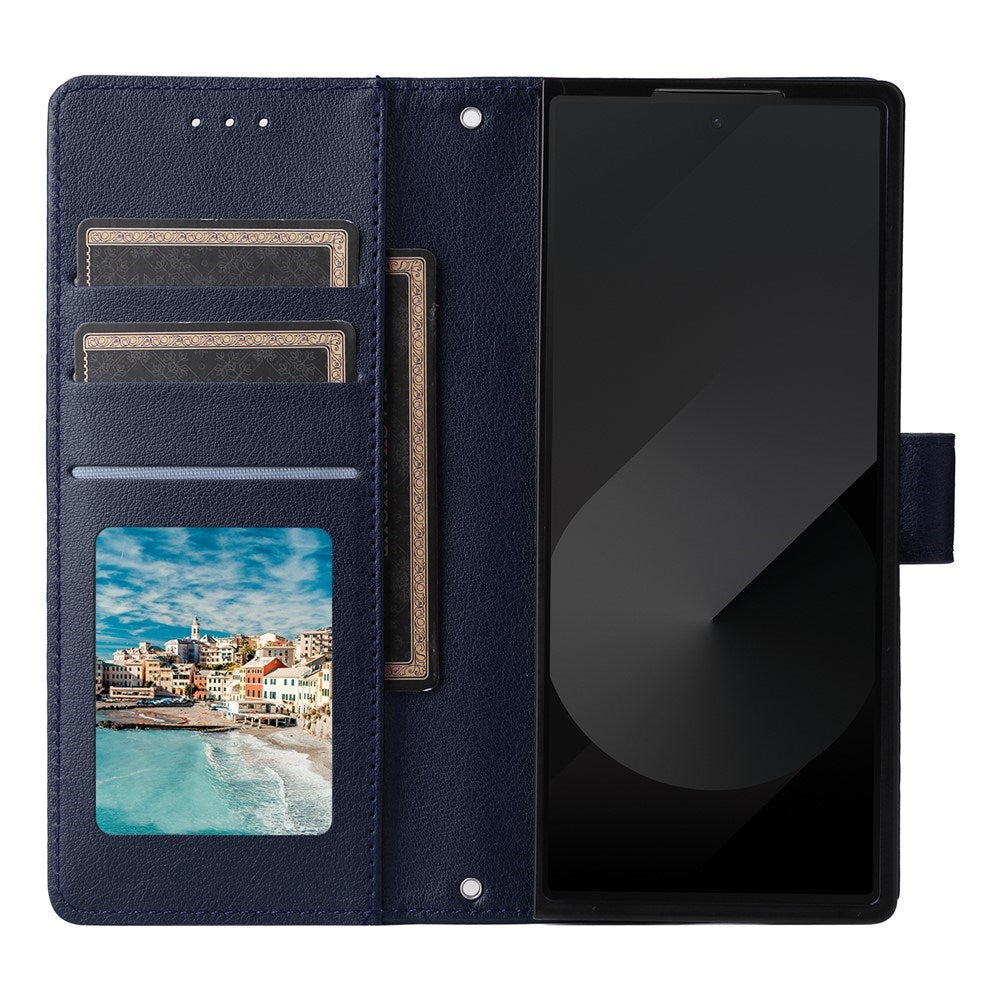 EIDERWOOD Samsung Galaxy Z Fold6 Faux Leather Flip Case with Card Holder & Strap - Blue