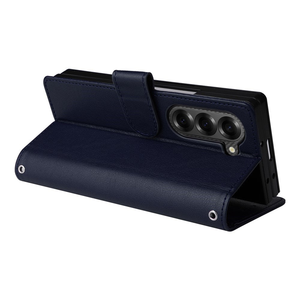 EIDERWOOD Samsung Galaxy Z Fold6 Faux Leather Flip Case with Card Holder & Strap - Blue