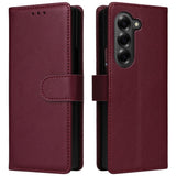 EIDERWOOD Samsung Galaxy Z Fold6 Faux Leather Flip Case with Card Holder & Strap - Dark Red