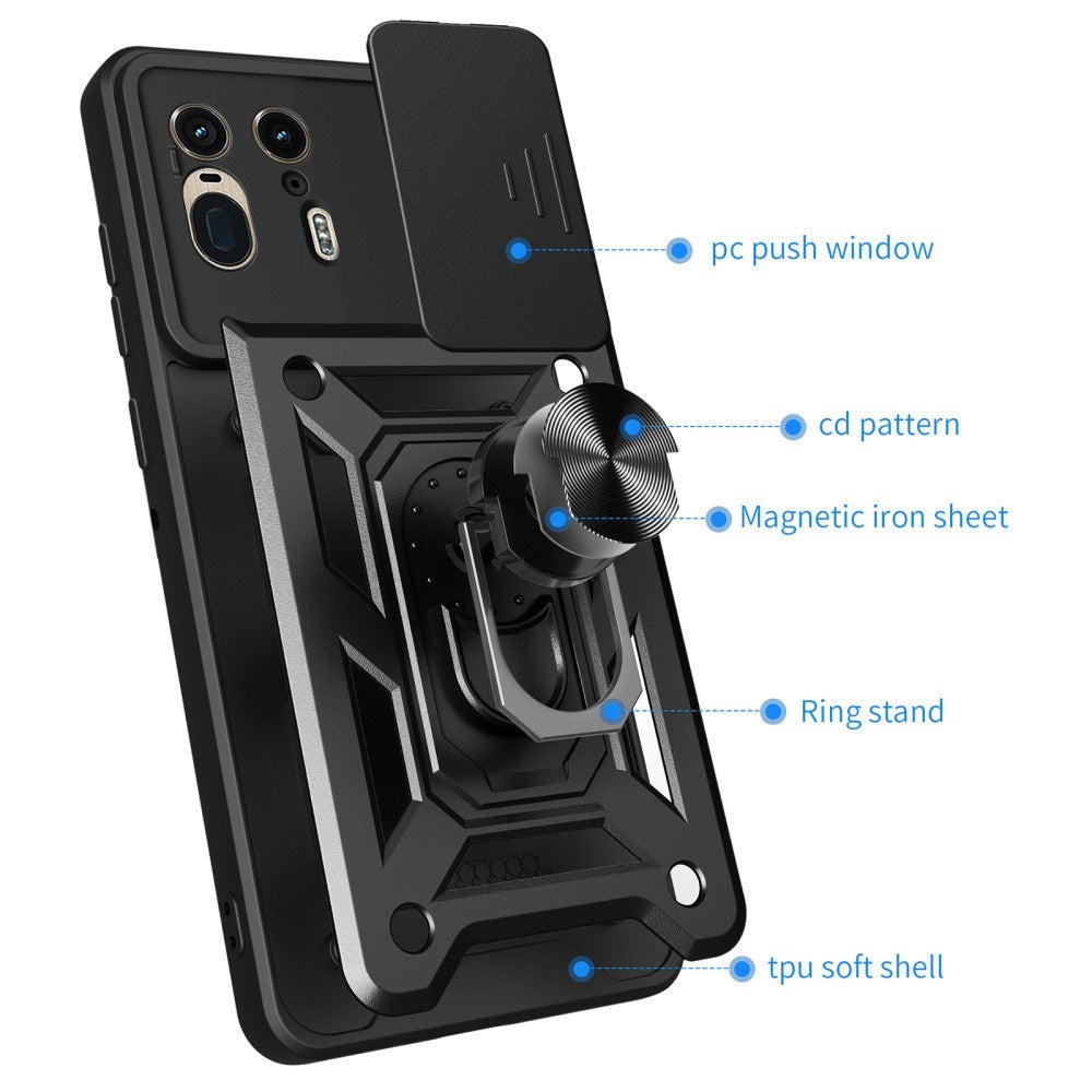 EIDERWOOD Motorola Edge 50 Ultra Tough Case with Magnetic Kickstand & Cam Slider - Black