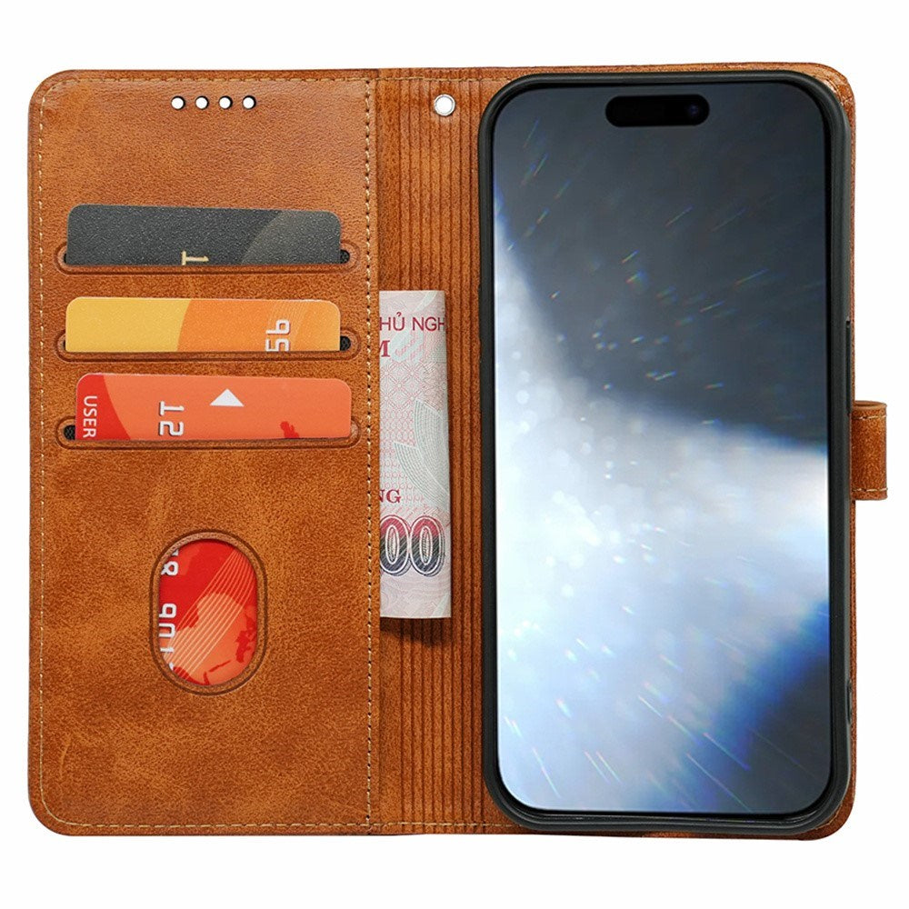 EIDERWOOD iPhone 16 Pro Leather Flip Case w. Stand Function & Wallet - Light Brown