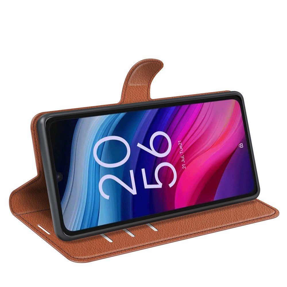 EIDERWOOD TCL 505 Litchi Faux Leather Flip Case with Wallet & Stand Function - Brown
