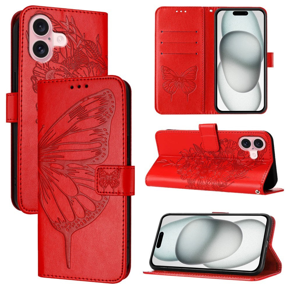 EIDERWOOD iPhone 16 Plus Faux Leather Case with Butterfly Print - Red