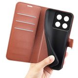 EIDERWOOD Xiaomi 14T Litchi Leather Wallet Case - Brown