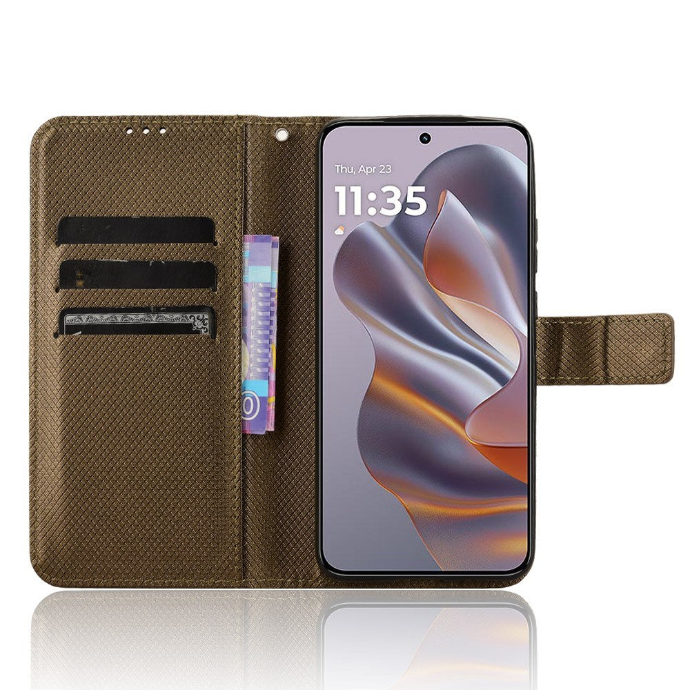 EIDERWOOD Motorola Edge 50 Neo (5G)/Moto S50 (5G)/ThinkPhone 25 (5G) Vegan Leather Flip Case with Diamond Texture - Brown