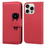 iPhone 16 Pro Faux Leather Flip Case with Character Design - Red