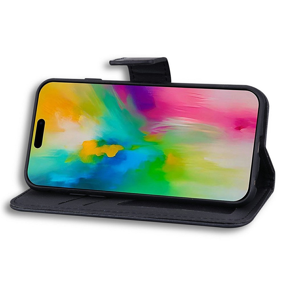 iPhone 16 Pro Faux Leather Flip Case with Character Design - Black