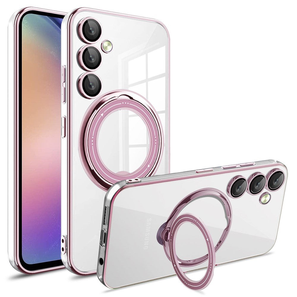 EIDERWOOD Samsung Galaxy A16 (4G/5G) Flexible Plastic Case with Kickstand - MagSafe Compatible - Transparent/Pink