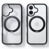 TORRAS iPhone 16 Hybrid Plastic Case with Rotatable Kickstand Ring - MagSafe Compatible - Transparent / Black