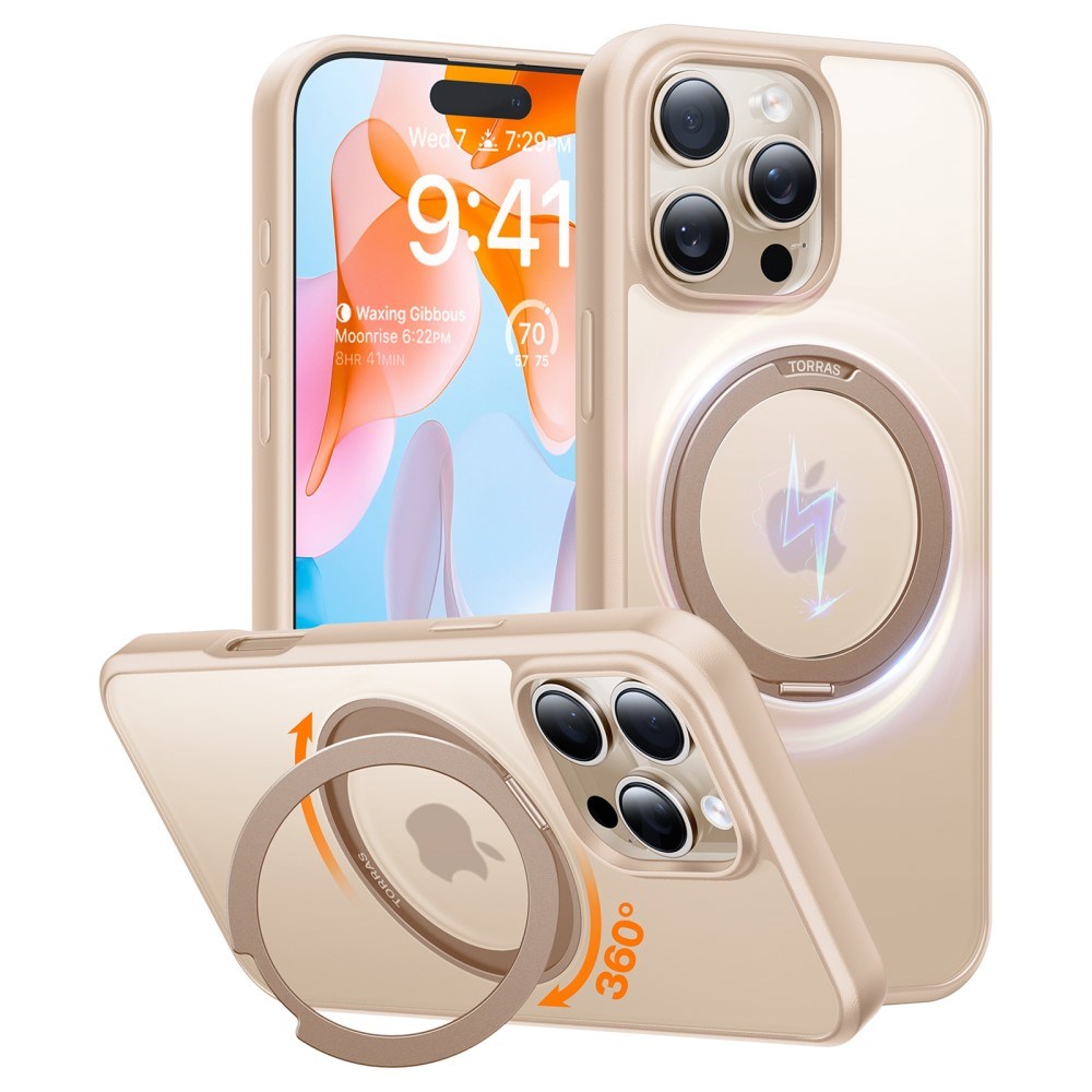 TORRAS iPhone 16 Pro Max Plastic Case with Kickstand Ring - MagSafe Compatible - Rose Gold