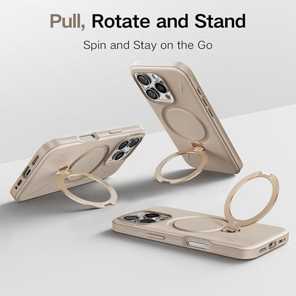 TORRAS iPhone 16 Pro Flexible Plastic Case with Ring Kickstand - Beige