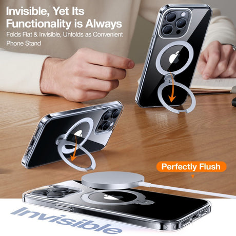 TORRAS iPhone 15 Pro Hybrid Plastic Case with Stand Function - MagSafe Compatible - Transparent