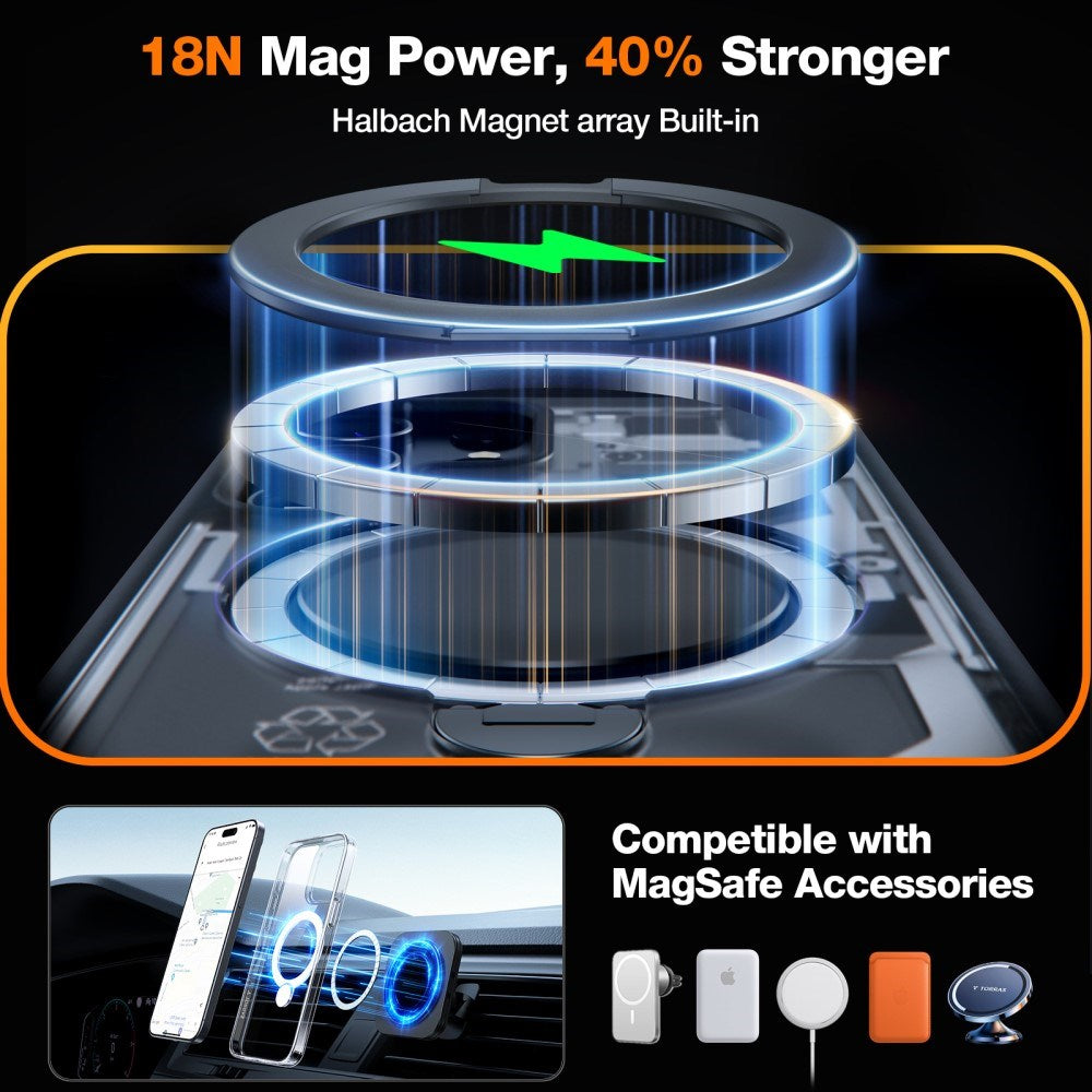 TORRAS iPhone 15 Pro Hybrid Plastic Case with Stand Function - MagSafe Compatible - Transparent