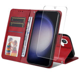 EIDERWOOD Samsung Galaxy S25+ (Plus) / 24+ (Plus) 2-in-1 Faux Leather Flip Case with Screen Protector Glass - Red
