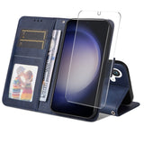 EIDERWOOD Samsung Galaxy S25+ (Plus) / 24+ (Plus) 2-in-1 Faux Leather Flip Case with Screen Protector Glass - Blue