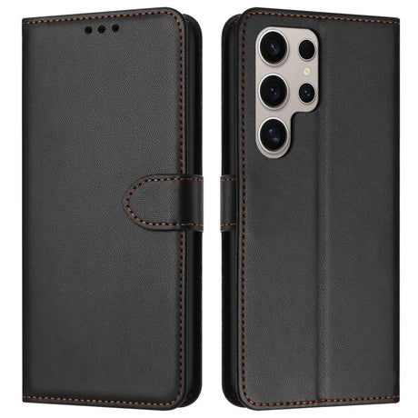 EIDERWOOD Samsung Galaxy S25 Ultra Vegan Leather Flip Case with Removable Strap - Black