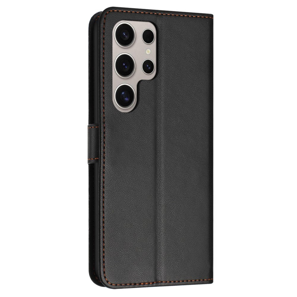 EIDERWOOD Samsung Galaxy S25 Ultra Vegan Leather Flip Case with Removable Strap - Black