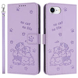 EIDERWOOD iPhone 16e Faux Leather Flip Case with Cat Pattern - Purple