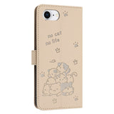 EIDERWOOD iPhone 16e Faux Leather Flip Case with Cat Pattern - Beige