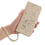 EIDERWOOD iPhone 16e Faux Leather Flip Case with Cat Pattern - Beige