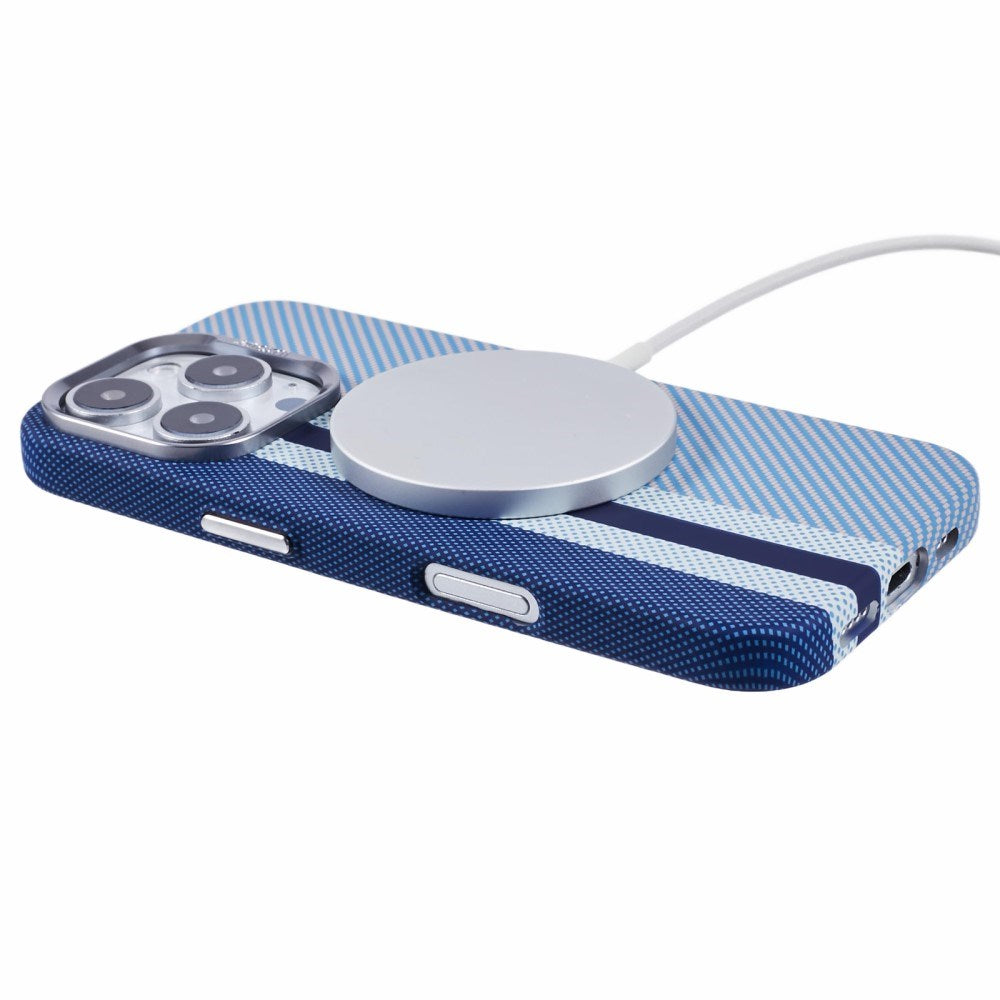 EIDERWOOD Patterned Carbon Case - iPhone 16 Pro - MagSafe Compatible - Blue Stripes