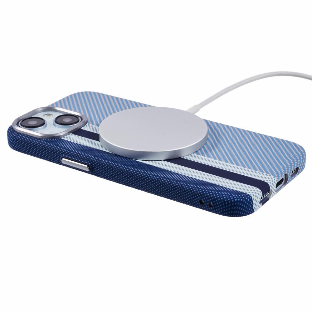 EIDERWOOD Patterned Carbon Case - iPhone 15 - MagSafe Compatible - Blue Stripes