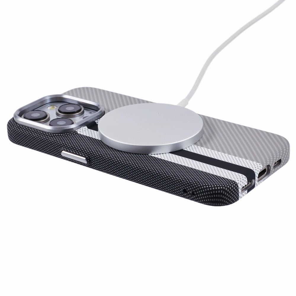 EIDERWOOD iPhone 15 Pro Patterned Carbon Case - MagSafe Compatible - Grey Stripes